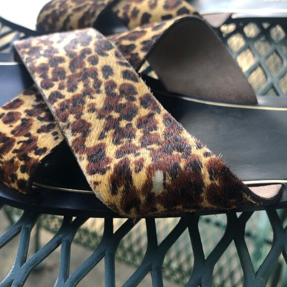 J Crew Leopard Print Cross Strap Sandals Size 7 Leather Slides Flip Flops NOTE - Picture 5 of 16